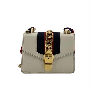 HW0043 Gucci Sylvie white gold buckle striped knitted shoulder bag 19*8*13cm wit